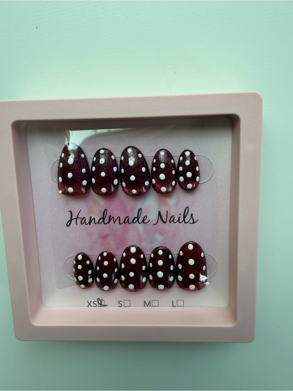 Handmade Burgundy Polka Dot Press-On